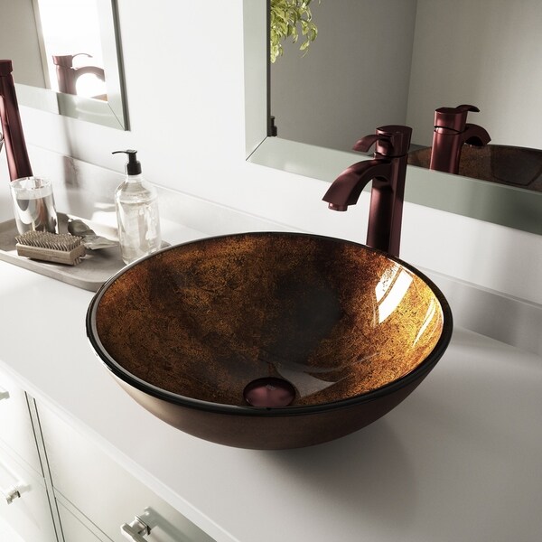VIGO Oil Rubbed Bronze Glass Vessel Bathroom Sink and Otis Faucet Set