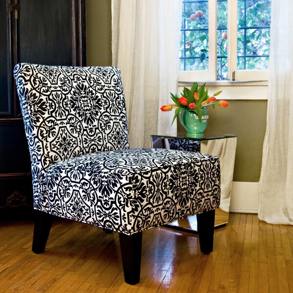 black and white damask accent chair