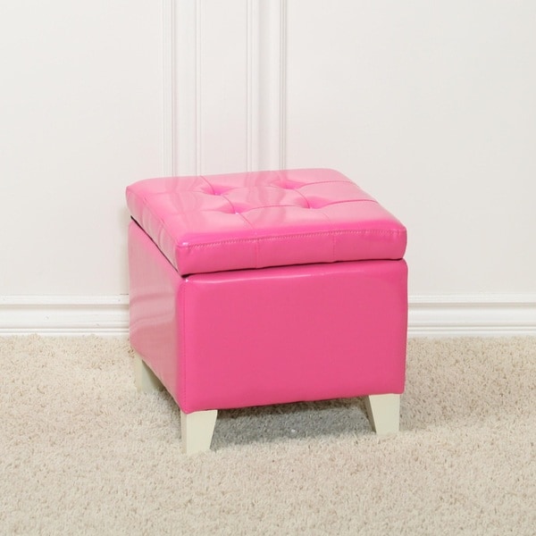 Shop Tufted Pink Patent Leather Storage Ottoman - Overstock - 5704497