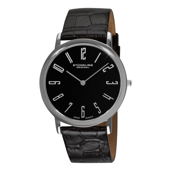 Stuhrling Original Men's Black 'Belmont' Ultra Slim Silvertone Watch Stuhrling Original Men's Stuhrling Original Watches