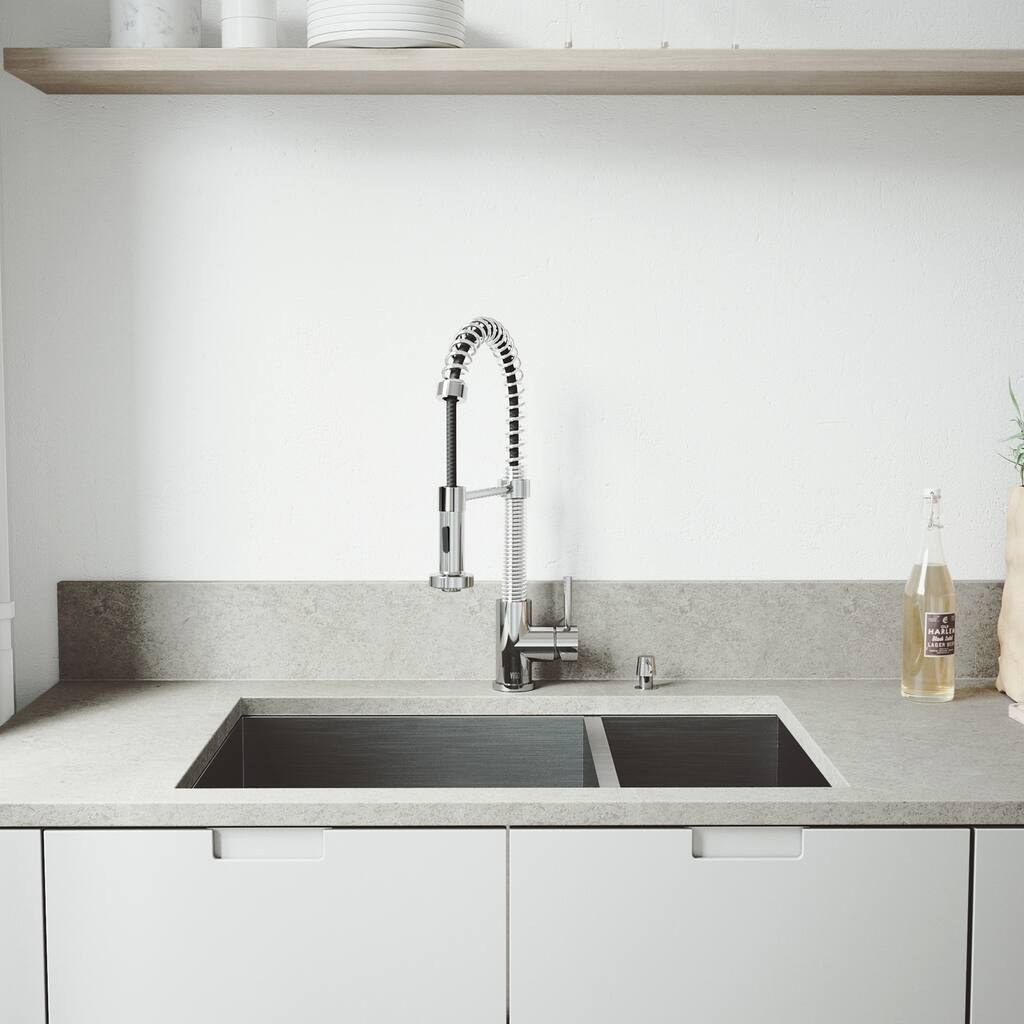 VIGO Endicott Stainless Steel Kitchen Sink and Edison Faucet Set