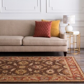 Overstockhand Tufted Coliseum Brown Floral Border Wool Area Rug 9 X 12 9 X 12 Dark Brown Dailymail