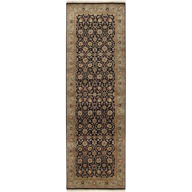 Hand knotted Treasures Black Wool Rug (26 X 8)