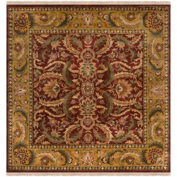 Handknotted Finial Burgundy Wool Area Rug 8' Square 8' Square