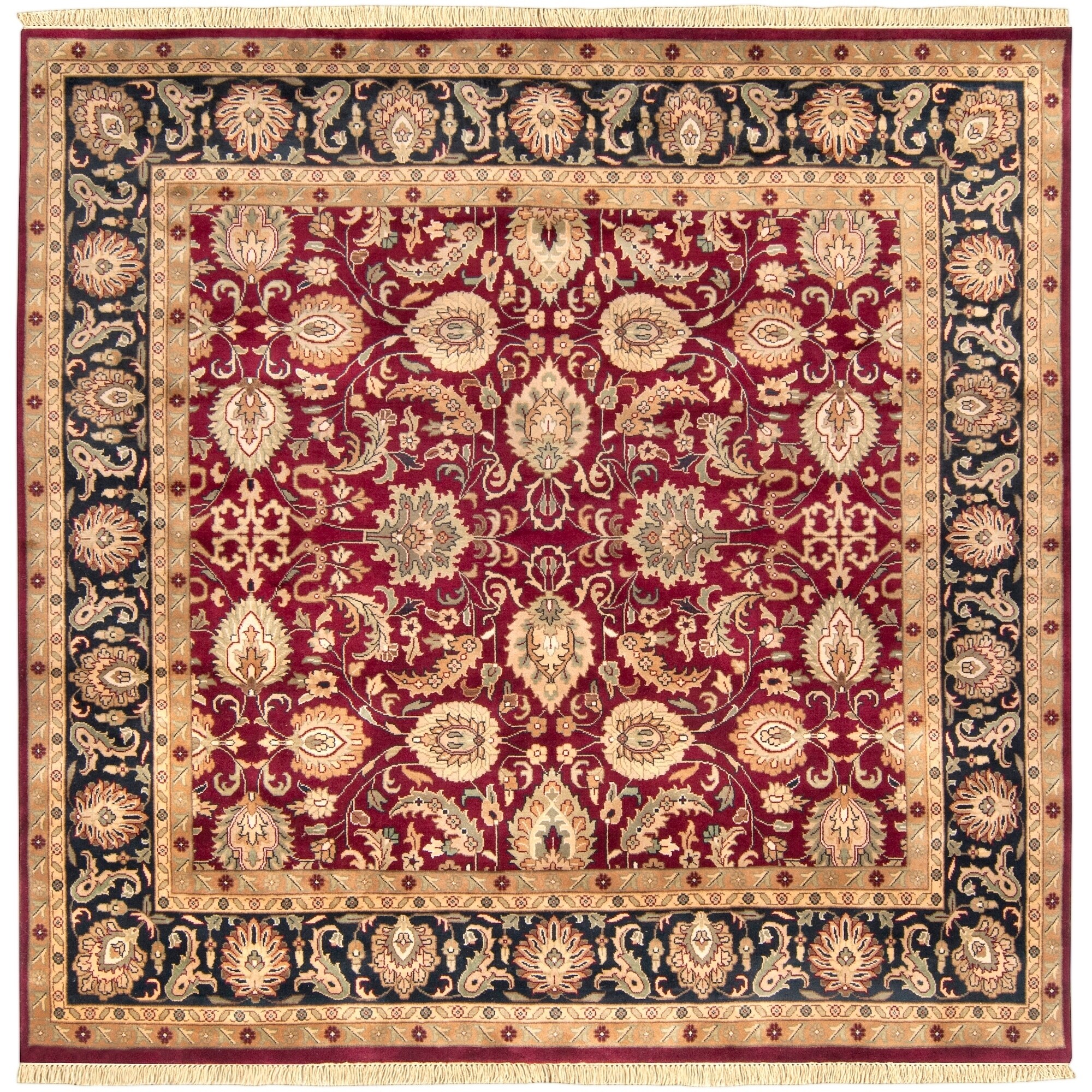 Hand-knotted Taj Mahal Dark Burgundy Wool Area Rug - 8' Square/Surplus