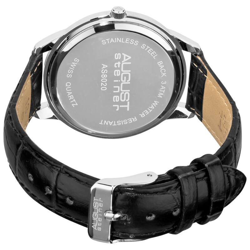 August Steiner Men's Swiss Quartz Leather Silver-Tone Strap Watch