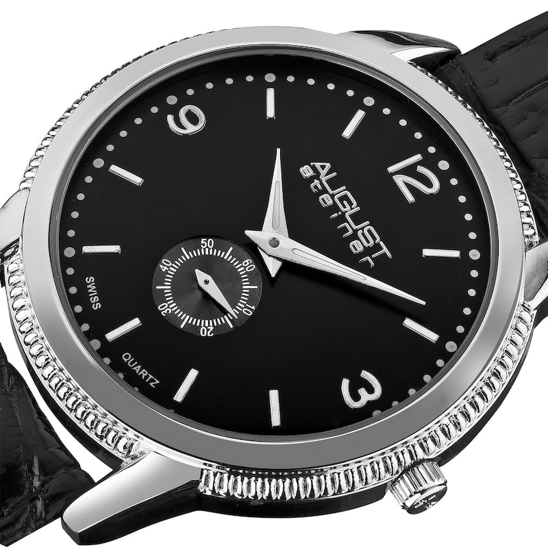 August Steiner Men's Swiss Quartz Leather Silver-Tone Strap Watch