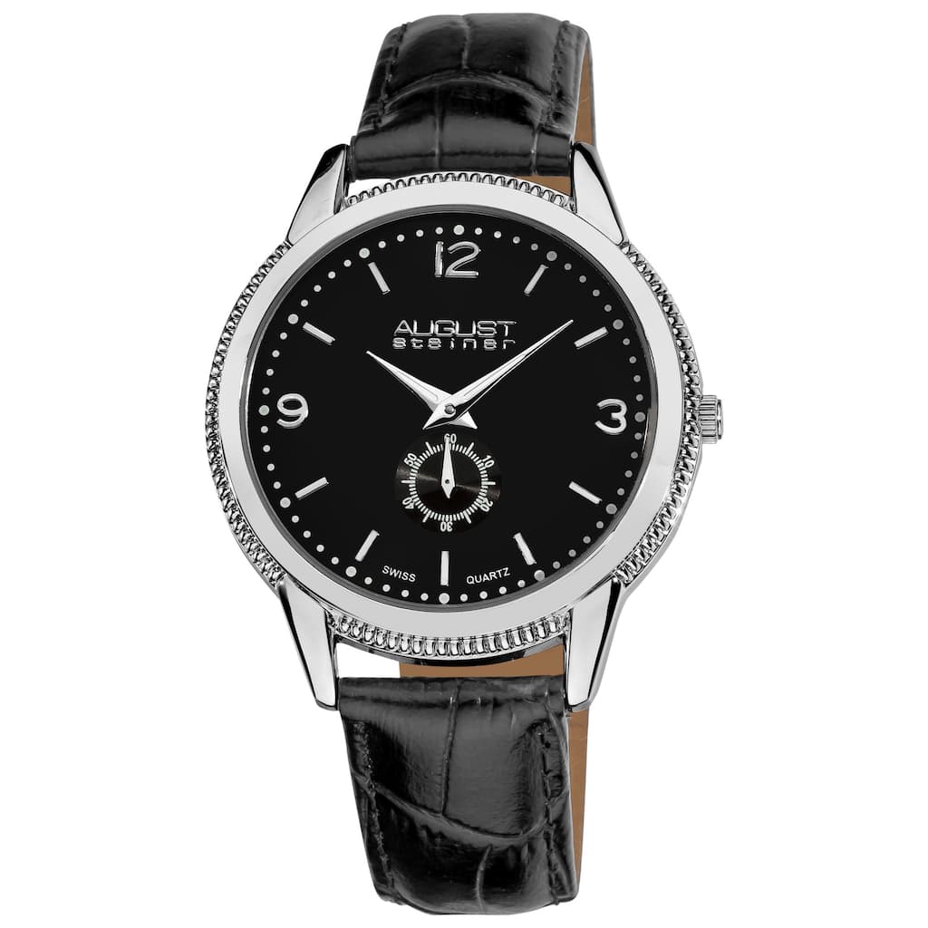 August Steiner Men's Swiss Quartz Leather Silver-Tone Strap Watch