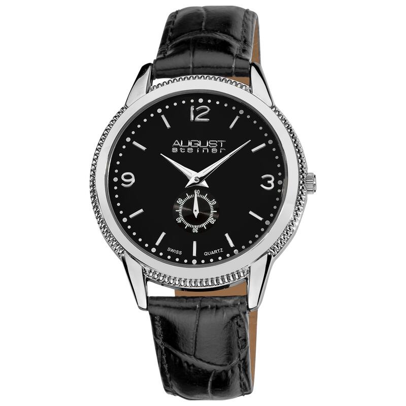 August Steiner Men's Swiss Quartz Leather Silver-Tone Strap Watch