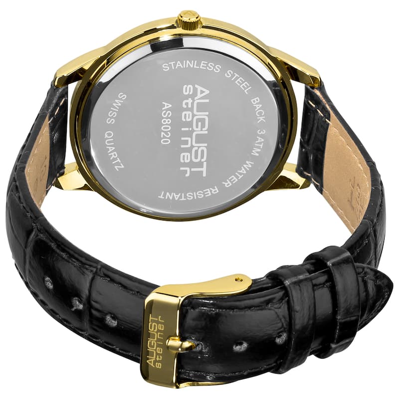 August Steiner Men's Leather Gold-Tone Strap Watch