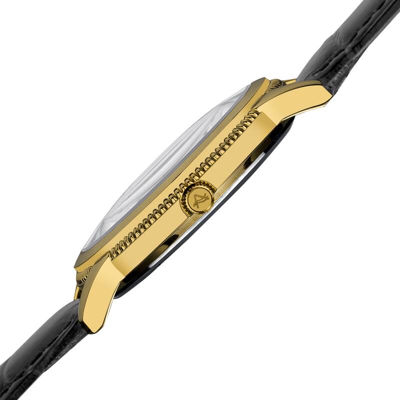 August Steiner Men's Leather Gold-Tone Strap Watch