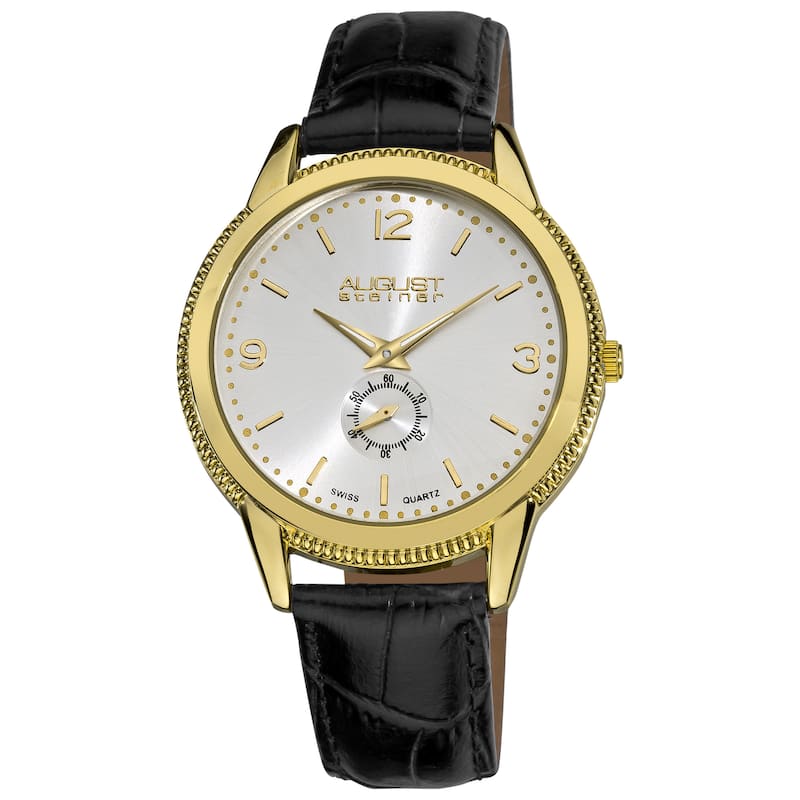 August Steiner Men's Leather Gold-Tone Strap Watch