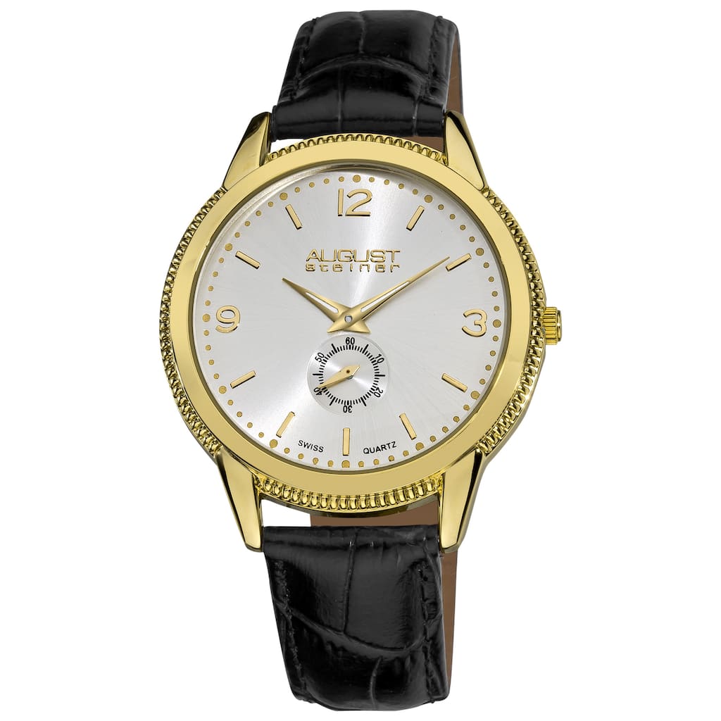 August Steiner Men's Leather Gold-Tone Strap Watch