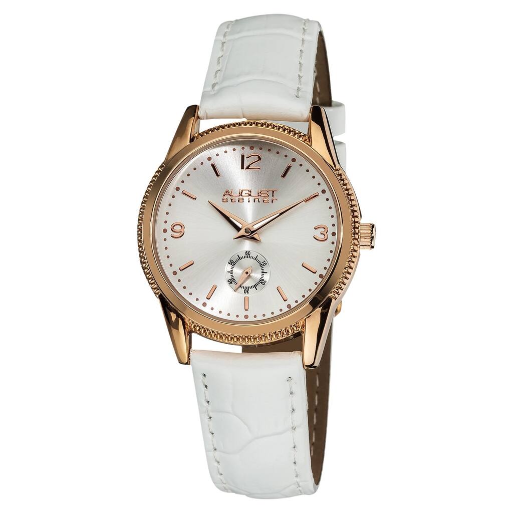 August Steiner Women's Leather Swiss Quartz Rose-Tone Watch