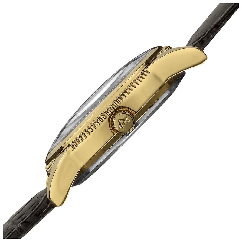 August Steiner Women's Leather Gold-Tone Strap Watch