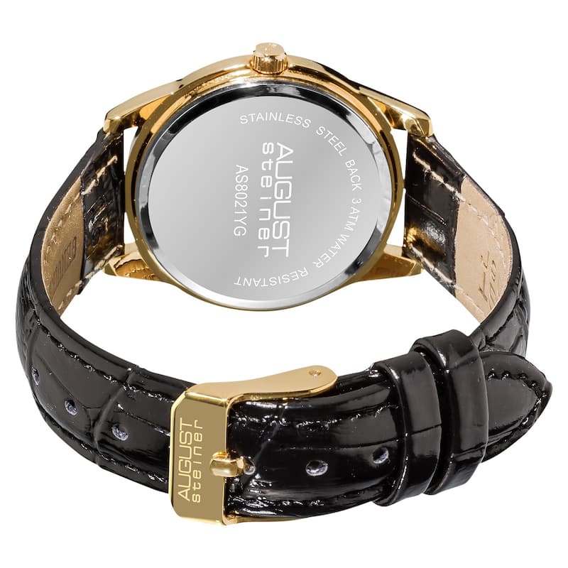 August Steiner Women's Leather Gold-Tone Strap Watch