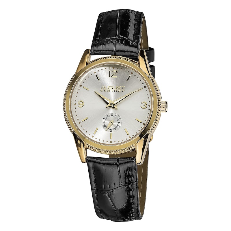 August Steiner Women's Leather Gold-Tone Strap Watch