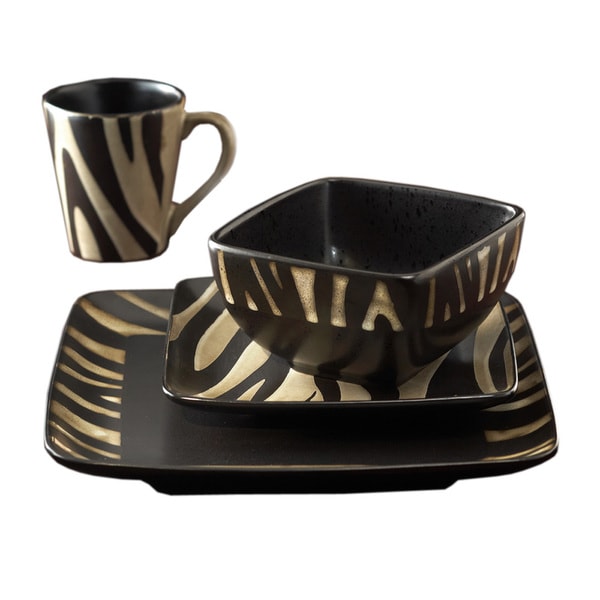 American Atelier Safari Cream Zebra 16 piece Dinnerware Set