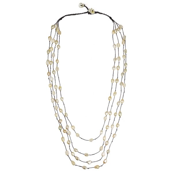 Cotton Rope Layered White FW Pearl/ MOP Necklace (8-10 mm) (Thailand)