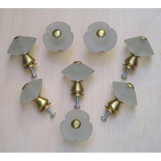 Set of 10 Clear Frosted 3-petal Glass Knobs