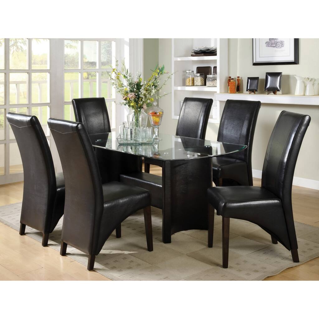 Furniture of America Francis Beveled Glass Top 7-piece Dining Set