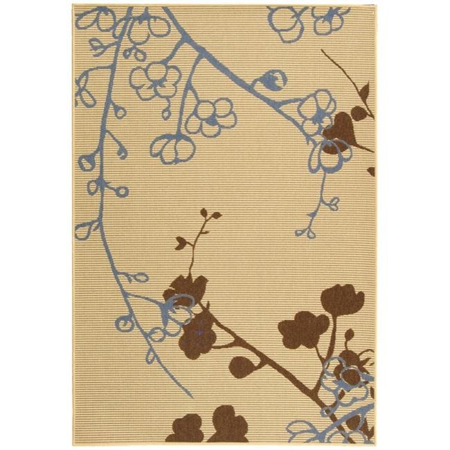 Safavieh Courtyard Floral Branches Natural/ Blue Indoor/ Outdoor Rug - 8' x 11'