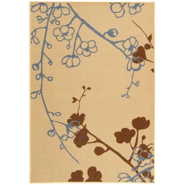Safavieh Courtyard Floral Branches Natural/ Blue Indoor/ Outdoor Rug - 8' X 11'