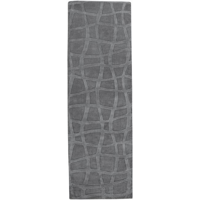 Loomed Carved Grey Abstract Plush Wool Area Rug - 2'6" x 8' Runner