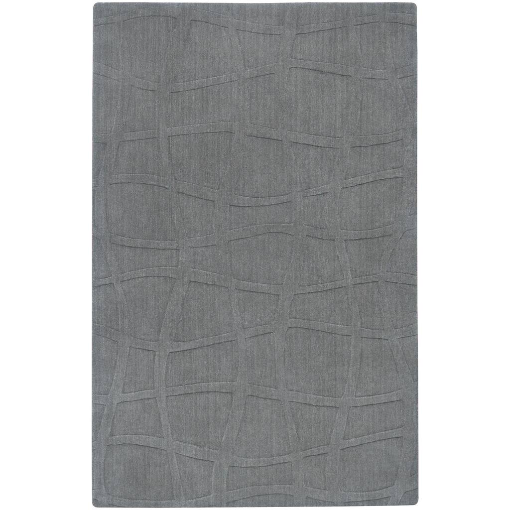 Loomed Carved Grey Abstract Plush Wool Area Rug - 5' x 8' - 5' x 8'