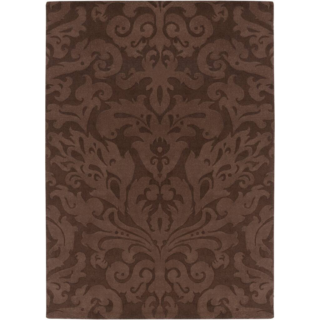 Loomed Chocolate Damask Pattern Wool Area Rug - 8' x 11'