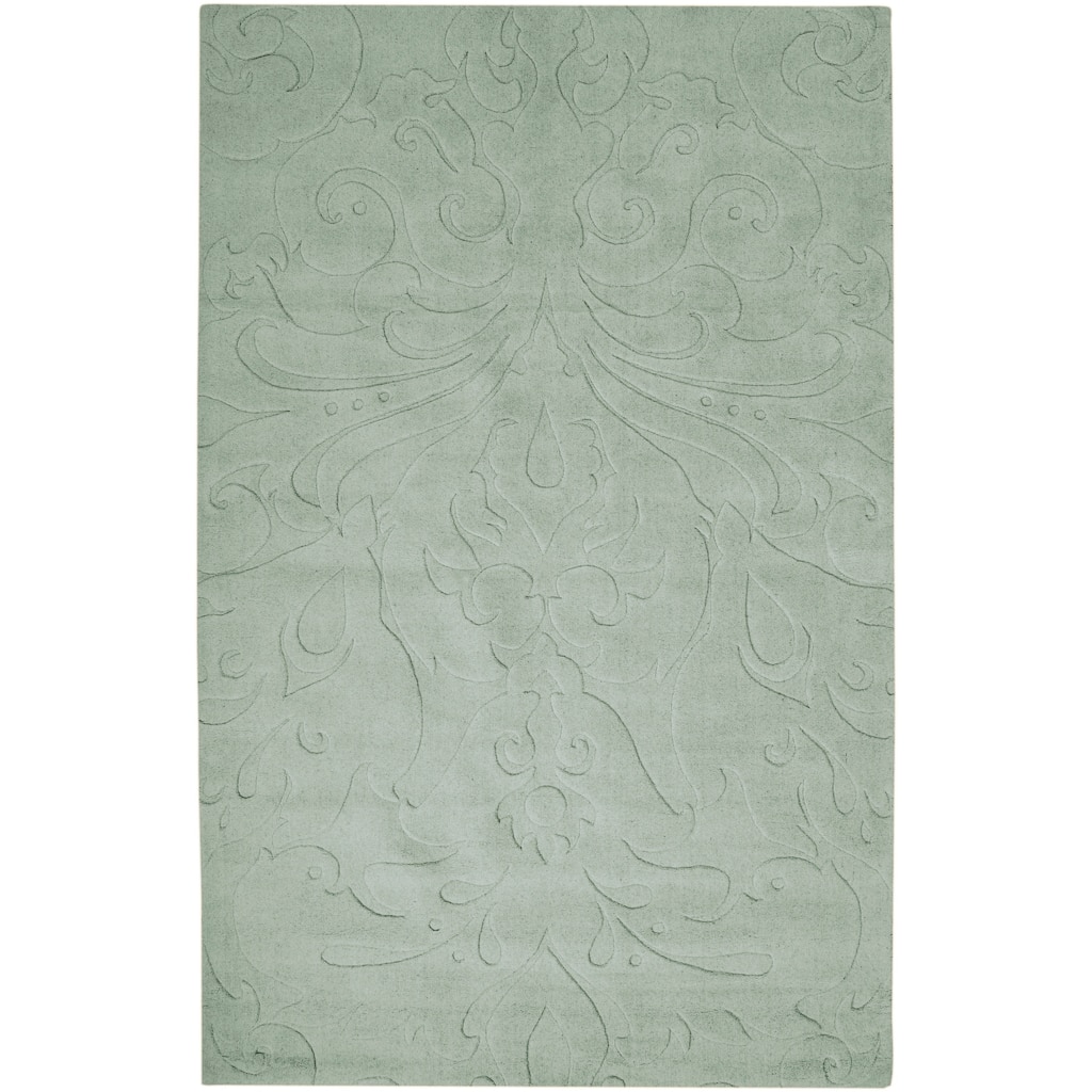 Loomed Light Blue Damask Pattern Wool Area Rug - 8' x 11'