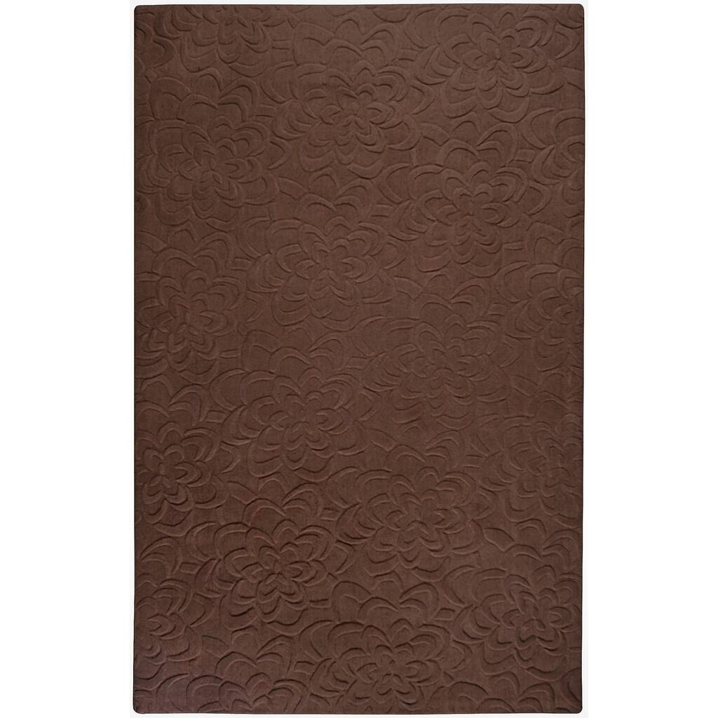 Loomed Chocolate Floral Plush Wool Area Rug (9' x 13') - 9' x 13'