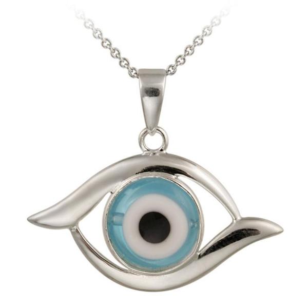 Shop Glitzy Rocks Sterling Silver Blue Glass Evil Eye Necklace - Free ...