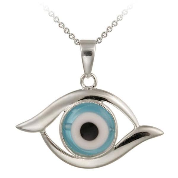 Shop Glitzy Rocks Sterling Silver Blue Glass Evil Eye Necklace - Free ...