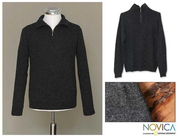 Alpaca Wool Men's 'Casual Gray' Quarter zip Sweater (Peru) Novica Men's Clothing
