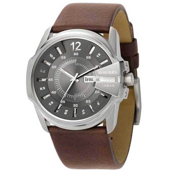 Shop Diesel Men's DZ1206 Silver Dial Brown Leather Strap Watch - Free ...