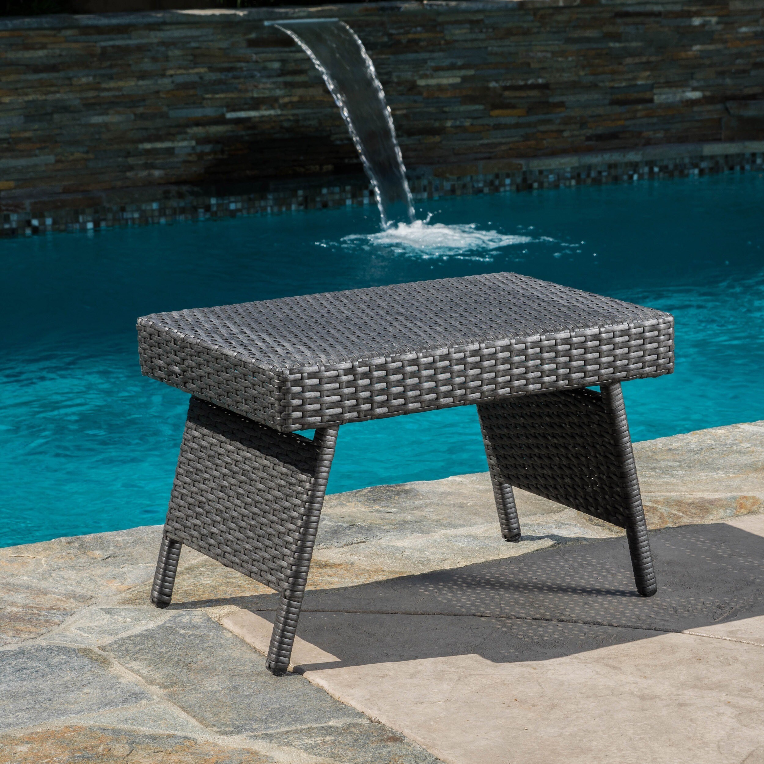 outdoor wicker adjustable folding table by christopher knight home