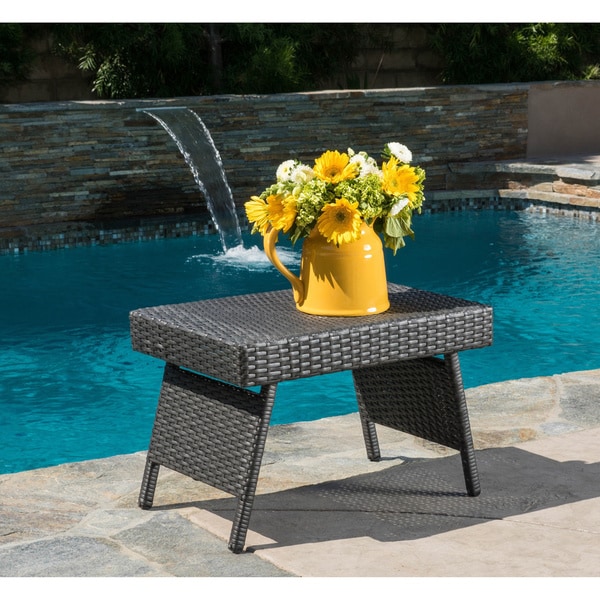 Outdoor Wicker Adjustable Folding Table by Christopher Knight Home