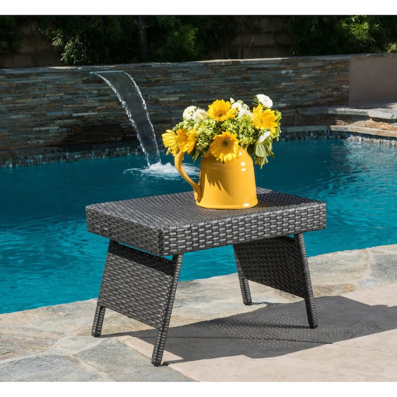 Salem Outdoor Transitional Wicker Adjustable Folding Table by Christopher Knight Home. - Iron - Grey