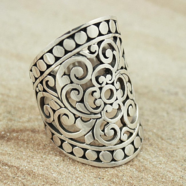 Shop Handmade Sterling Silver Wide Cut-out Scroll with Bead Edge Ring ...