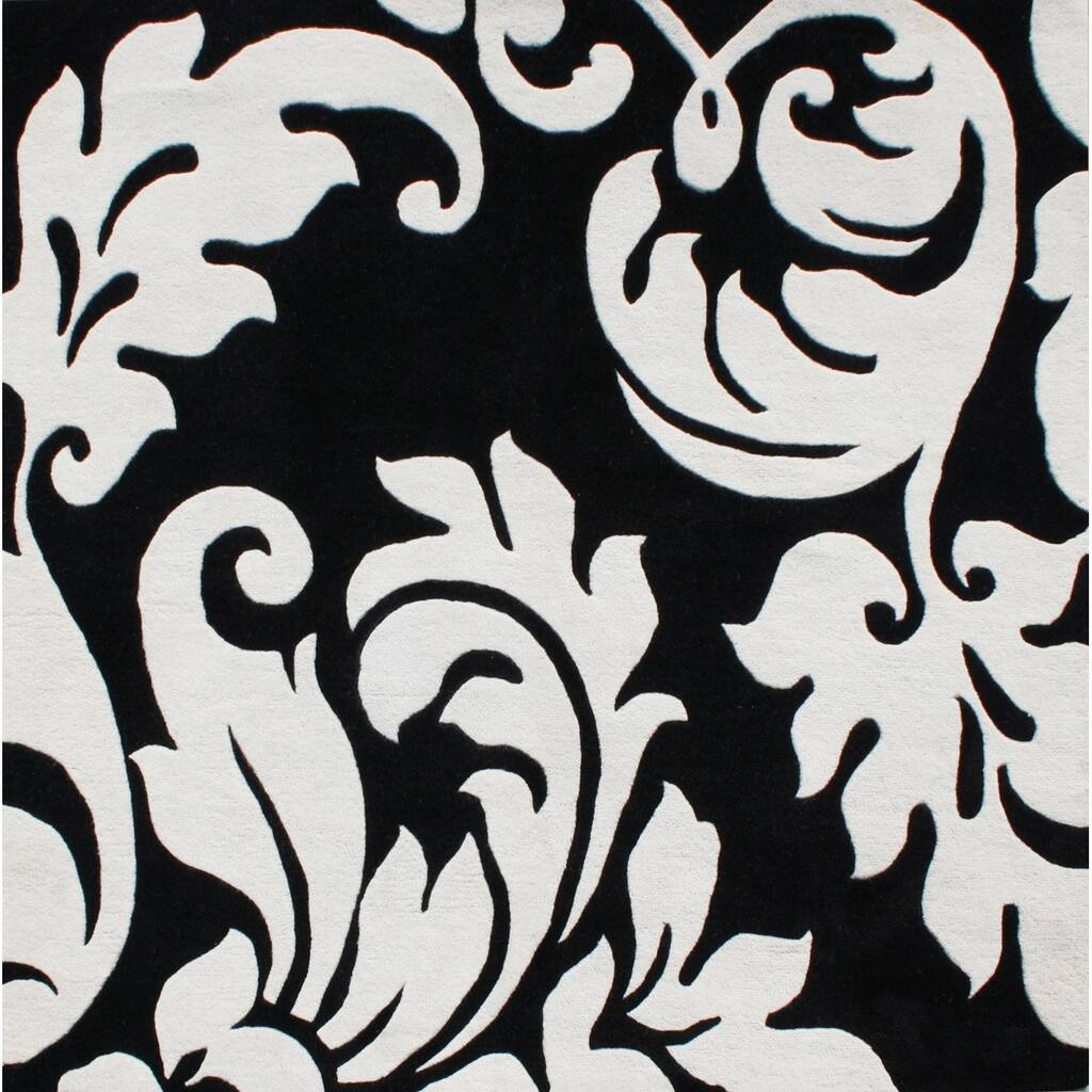 Alliyah Handmade Quill Feather Black/ White New Zealand Blend Wool Rug - 6' x 6'