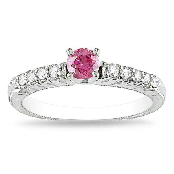 Miadora 14k White Gold 1/2ct TDW Pink-and-white Prong-set Diamond Ring