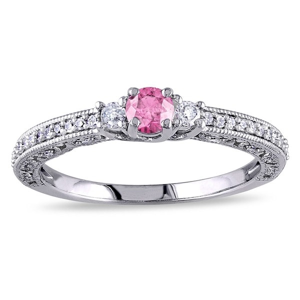 Miadora 14K White Gold 1/2ct Pink-and-white Round Diamond Ring
