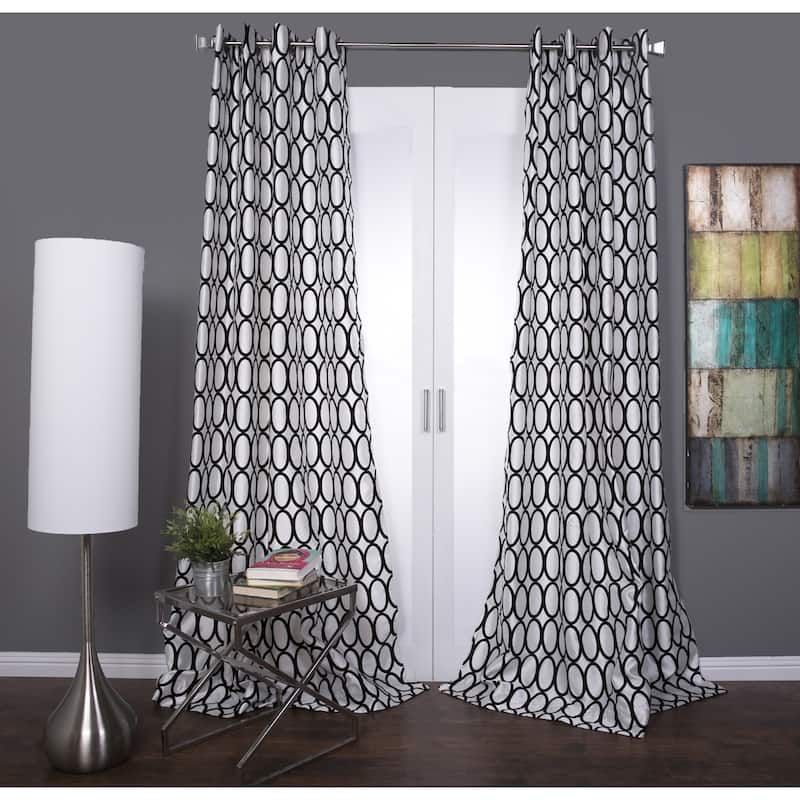 Lambrequin Pebbles Faux Silk Grommet Curtain Panel - 120 Inches - Black - 54 x 120