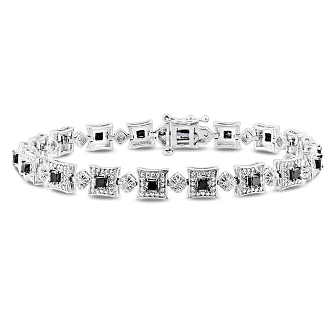 Miadora Sterling Silver 2ct TDW Black and White Diamond Bracelet