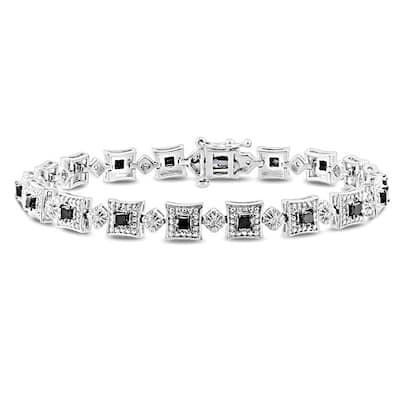 Miadora Sterling Silver 2ct TDW Black and White Diamond Bracelet