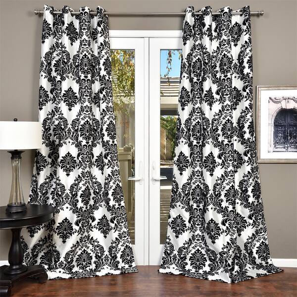 slide 2 of 6, Silver Orchid Lucille Venetian Faux Silk Grommet Top Curtain Panel White/Black - 108 Inches - 1 Panel - 54 x 108