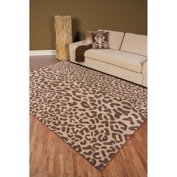 Hand-tufted Brown Leopard Whimsy Animal Print Wool Area Rug (7'6 x 9'6 ...