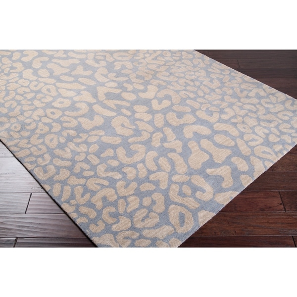 Hand-tufted Pale Blue Leopard Whimsy Animal Print Wool Area Rug - 2'6 x 8'
