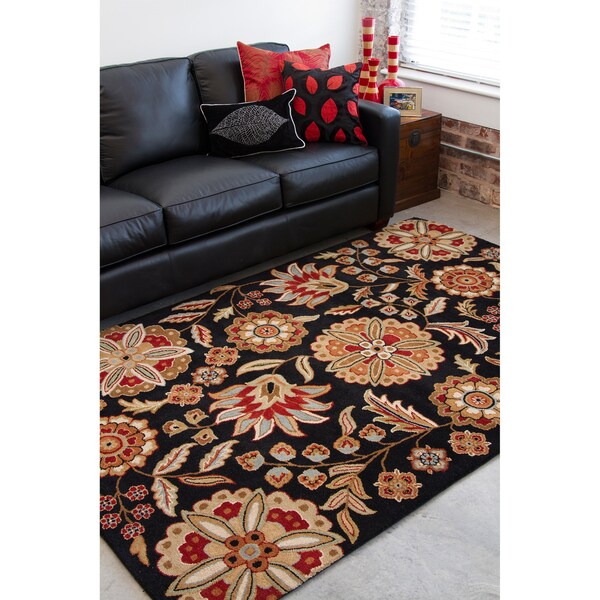Hand-tufted Whimsy Black Wool Rug (7'6 x 9'6)